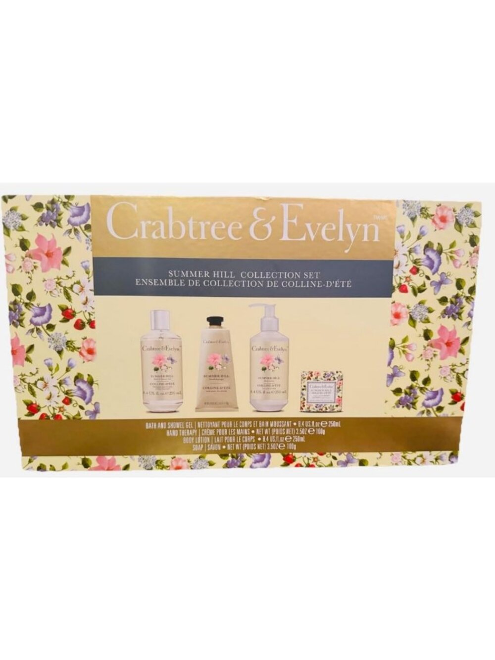 Summer Hill Bath & Shower Gel, Hand Therapy, Body Lotion & Bar Soap Set